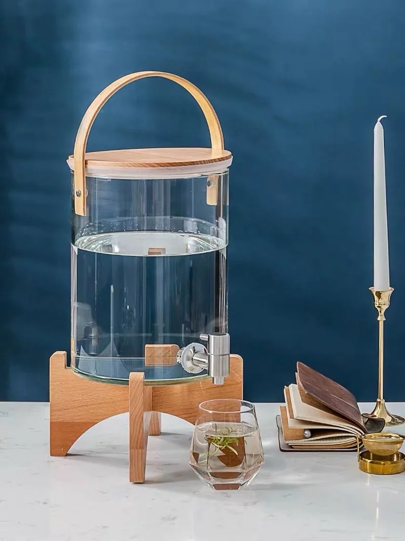 Glass Cold Water Pitcher Household Large Capacity With Tap Cups Wine Juice Barrel Heat Resistant Lemon Bottle
