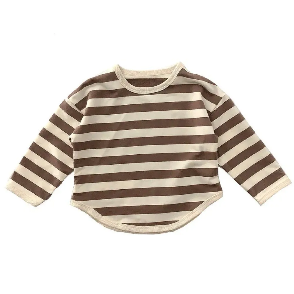 Comfortable 6M-3Y Korean Style Kids Shirt Retro Striped Loose Boy Girl Clothes Casual T Shirt Baby Long Sleeve Kids