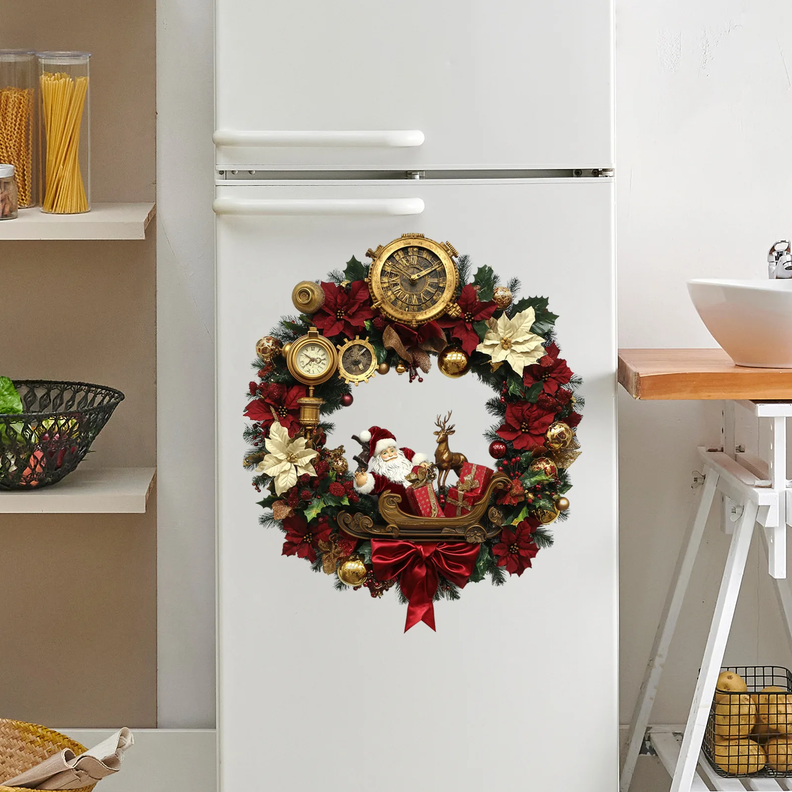 Cartoon Santa Claus 3D Stereo Garland Pendant Holiday Party Door and Window Decoration Wall Sticker for Home and Living Spaces