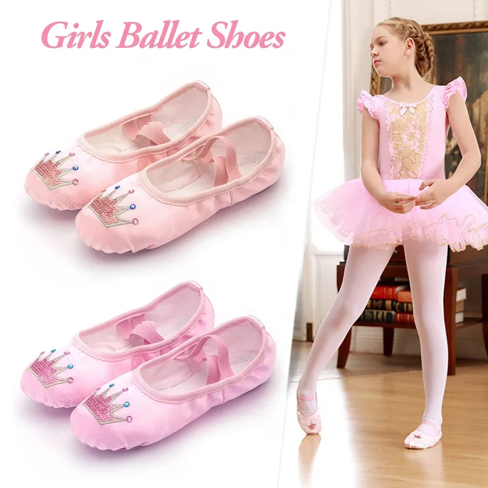 Zapatos de Ballet con corona de dibujos animados bordados para