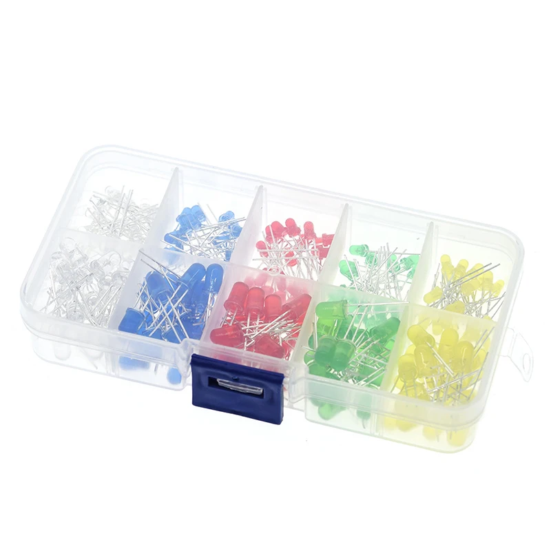 박스 혼합 색상 LED 키트, 레드, 그린, 옐로우, 블루, 화이트, 발광 다이오드 모음, 3mm, 5mm, 200 PCs/로트, 각 20PCs, 신제품