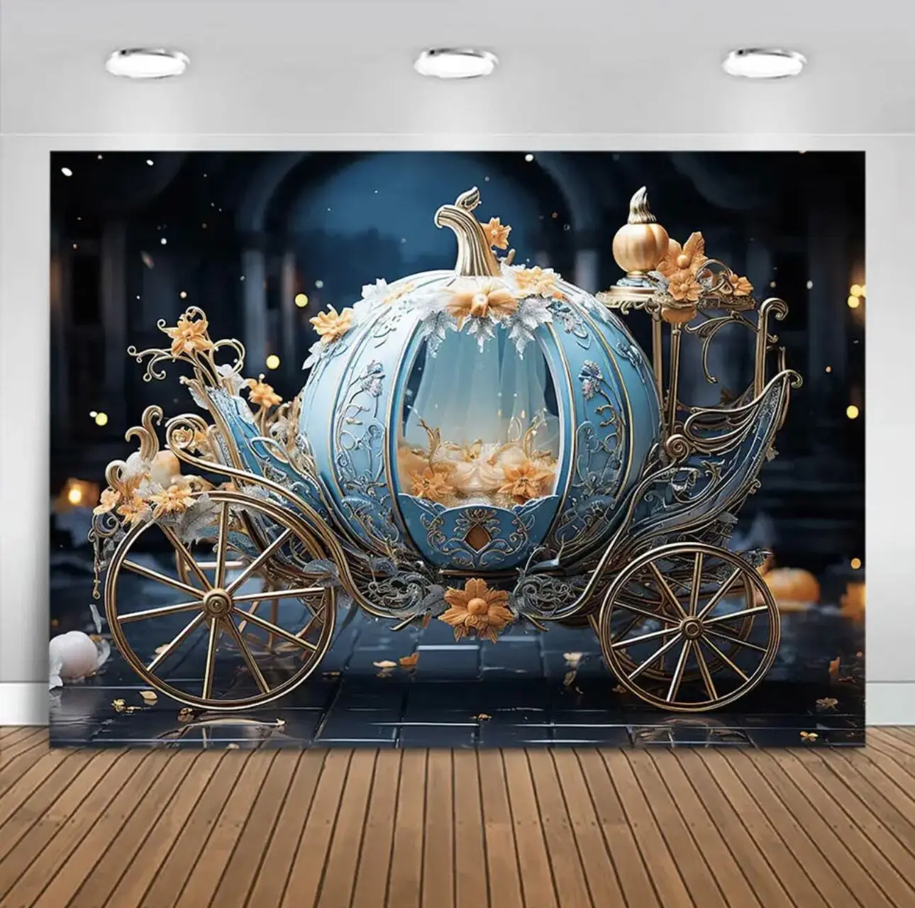Halo Pumpkin Carriage Blue Photography Background Fairy Princess Girl Children Portrait Photo Studio Photography Prop Background