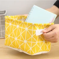 Foldable Storage Box Dormitory Sundries Storage Box Household Cotton Linen Fabric Desktop Storage Basket Cosmetic Organizer 5