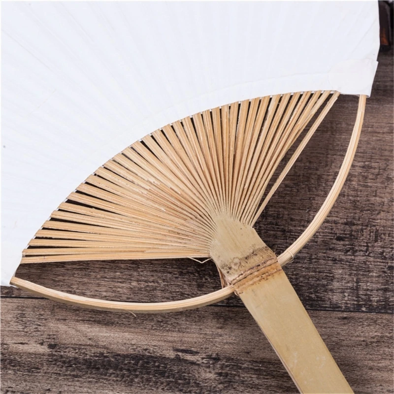 24CM Round Hand Fan with Wood Handle Blank Paper Fans Foldable For Children's Hand Painting Learning and DIY Crafts