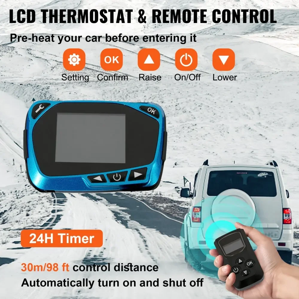 VEVOR Diesel Air Heater All in 1 8KW Parking Heater 12V Truck One Air Outlet, with Red LCD Switch