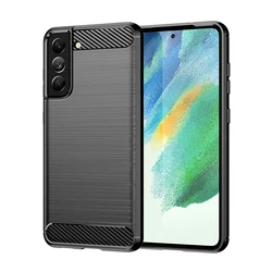 Luxury Matte Carbon Fiber Shockproof Phone Case with Soft Bumper Cover - Galaxy M21s (Black)