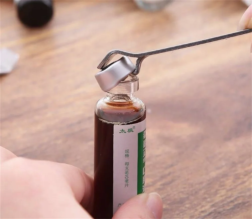 Description Picture 6 of item1/4PCS Bottle Opener Stainless Steel Oral Liquid Vial Opener Household Portable Beer Bottles Oral Liquid Can Open Kitchen Gadget