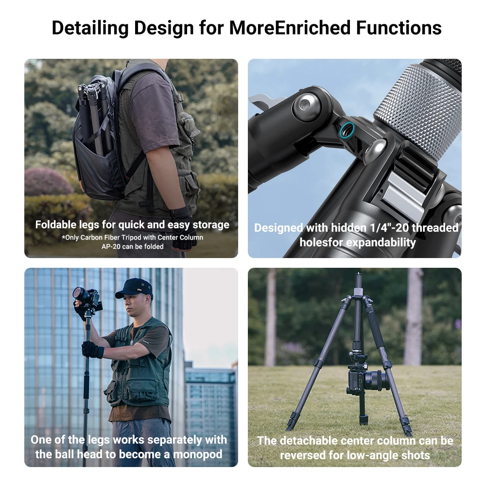 SmallRig Carbon Fiber Tripod with Center Column AP-20 for Sony