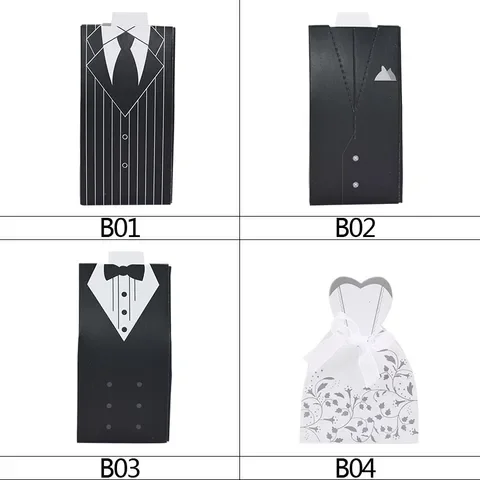 

20pc Engagement Wedding Candy Gift Box Bride And Groom Dress Candy Box With Ribbon Wedding Party Gift Favor Supplies Wedding Box