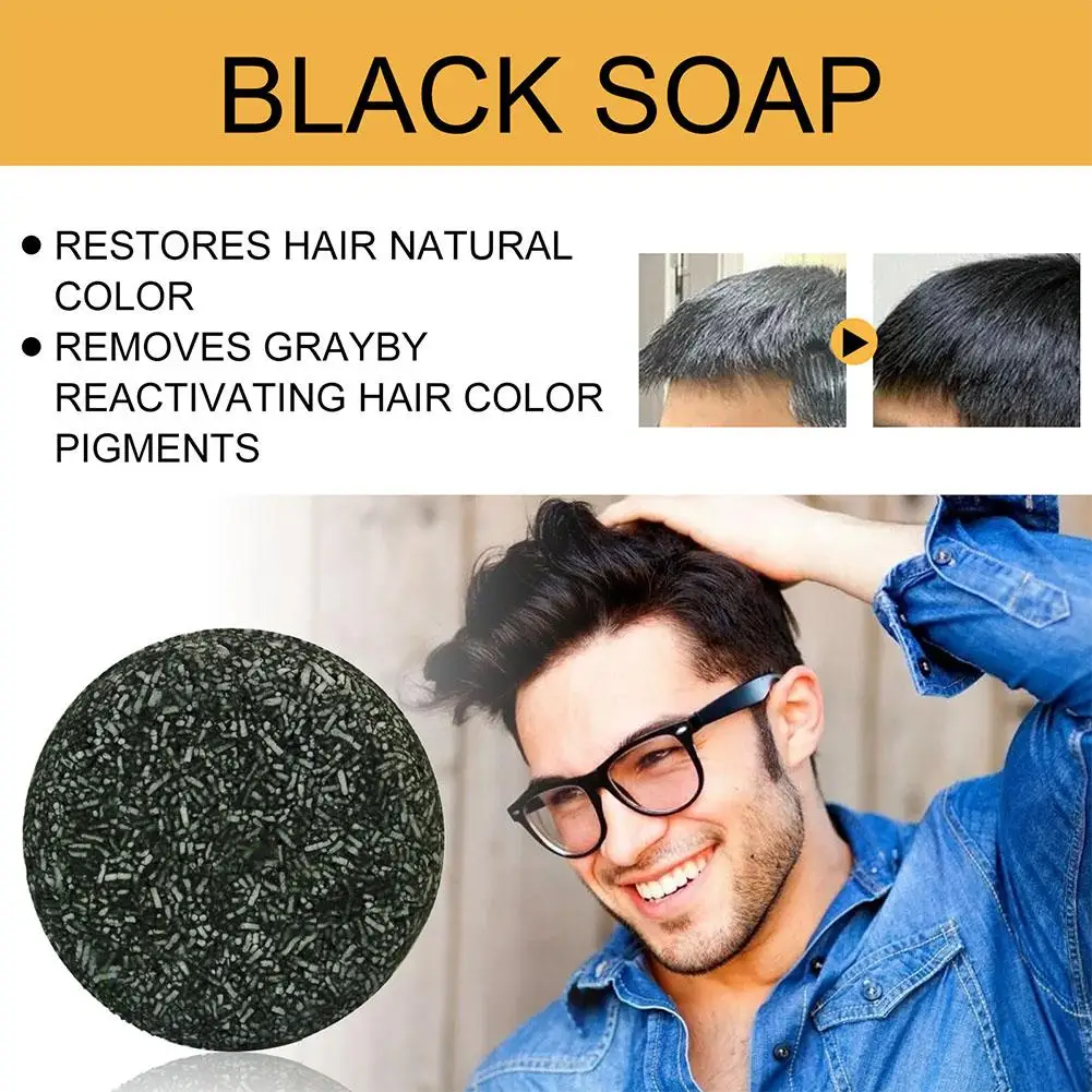 

50g Grey Gloss Black Soap Clean Smooth Hair Natural Shampoo Hair Organic Darkening Soap Essence X7Q8