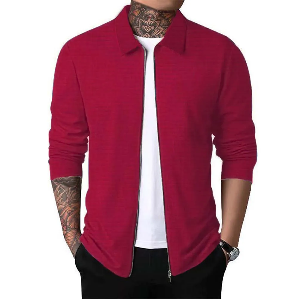 Men Waffle Long Sleeve Zip Cardigan Jacket