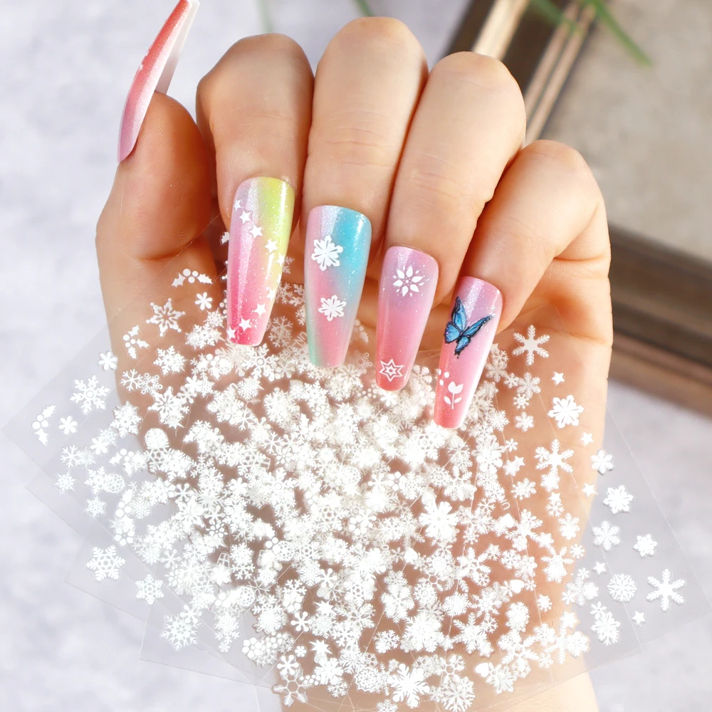 30 Sheets Christmas Nail Art Stickers Self Adhesive 3D White Snowflake Nail Decals Xmas Nail Supplies Christmas Manicure Sliders 4