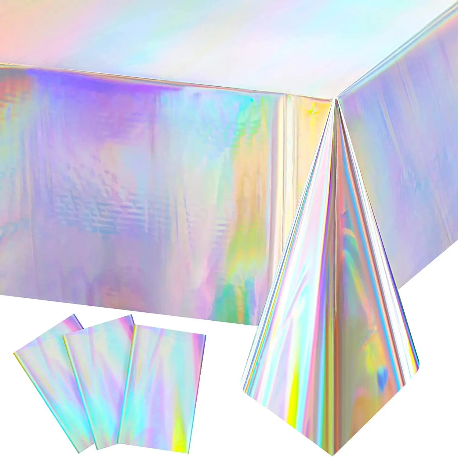 

1 Pack Iridescence Plastic Tablecloths Shiny Disposable Laser Rectangle Table Covers Holographic Foil Tablecloth Iridescent