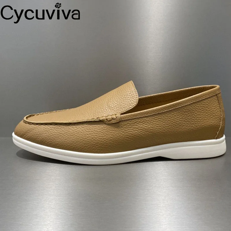 

Hot Genuine Leather Men Shoes Shallow Slip-on Casual Loafers Quality Round Toe Leisure Mules Flat Moccasins Shoes Male & Women