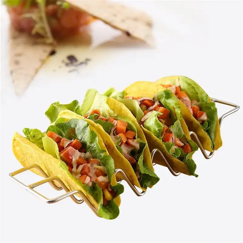 Taco Holder 1pcs Stainless Steel Taco Holders Wave Shape Mexican Food Rack Hard Shells Hot Dog Holder Stand Rack Display Kitchen Gadgets