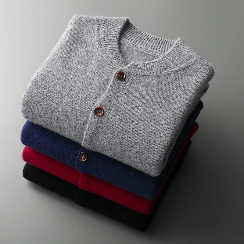 

Мужские кардиганы 100% кашемировые вязаные куртки утепленный зимний мягкий теплый свитер с круглым вырезом однотонная вязаная одежда из пашмины с длинными рукавами