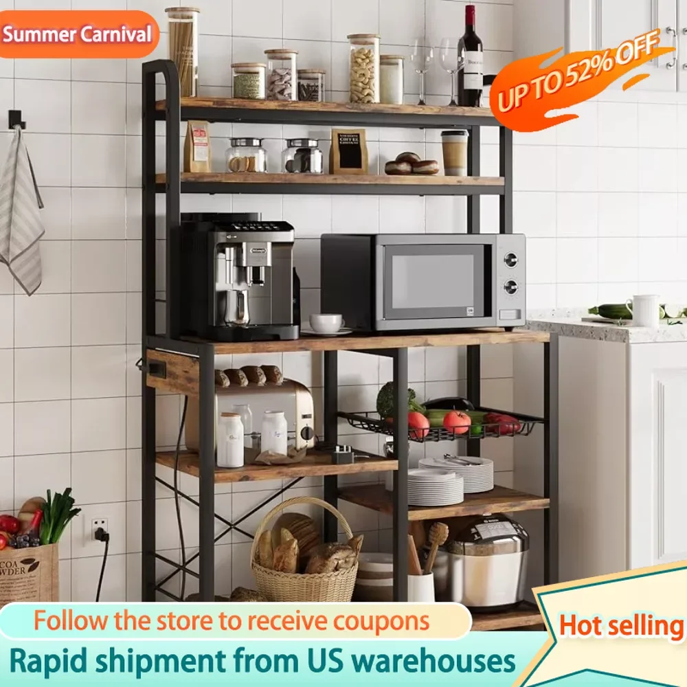 

Organizers Shelves Rustic Brown Kitchen Accessories 6-Tier Kitchen Storage Rack With Hutch Things for the Home Gadgets Organizer