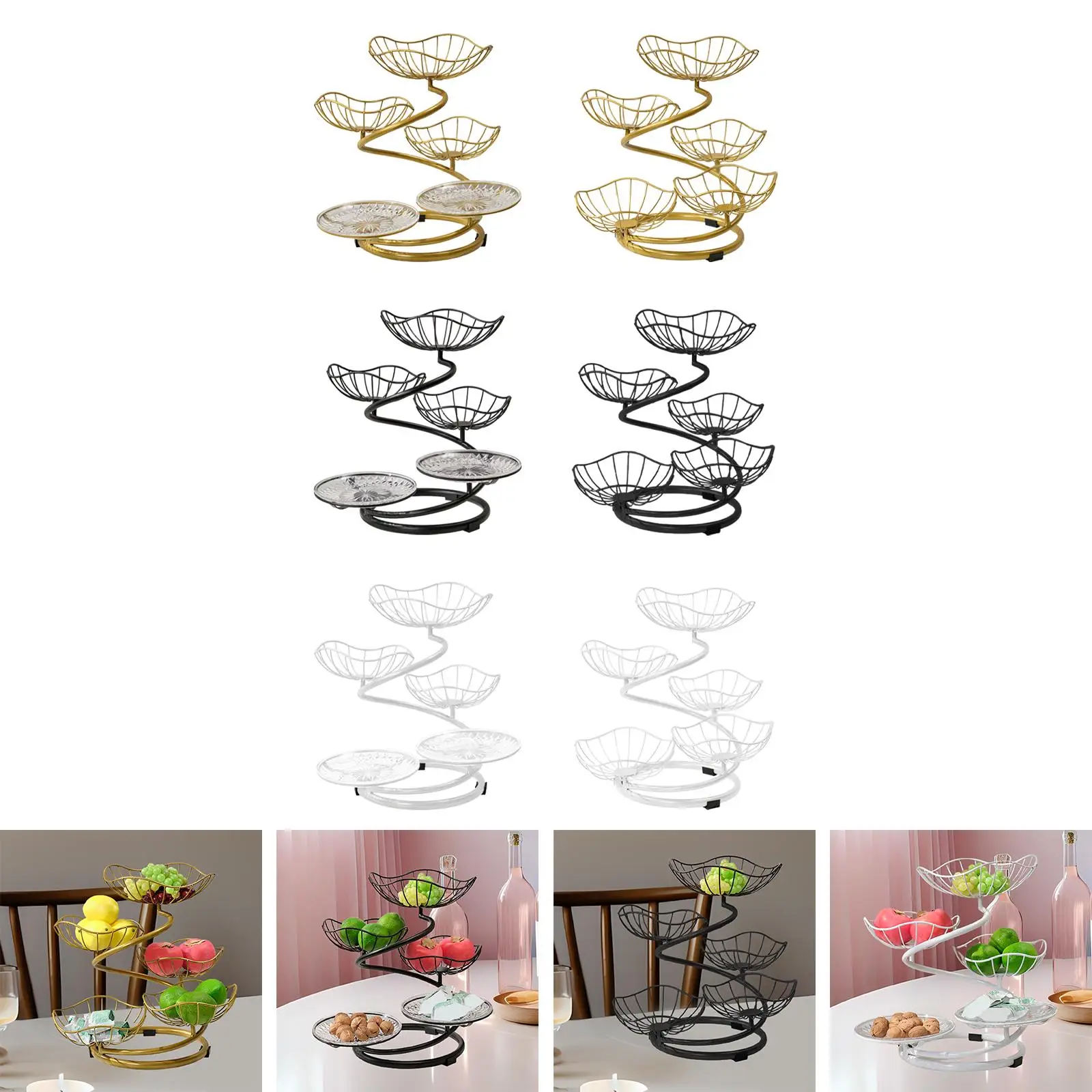 5 Tier Fruit Basket Bowl Large Capacity Wrought Iron Fruit Stand for Kitchen