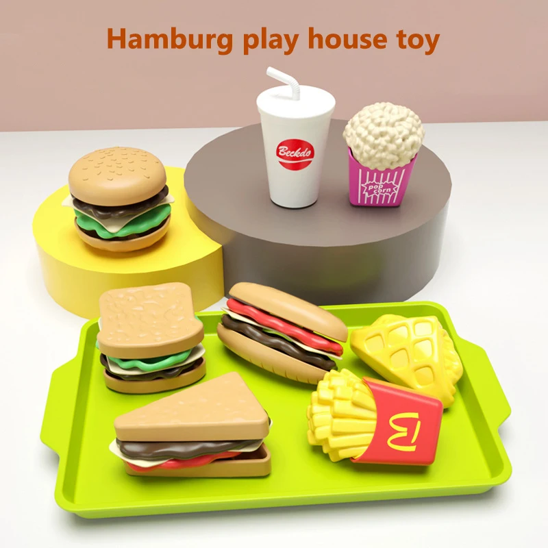 Pretend Food Toys 9 PCS Per Set Detachable Snack Hamburger Plastic Pretend Toy Play House Food Sets Kids Kitchen Toy Birthday Gift