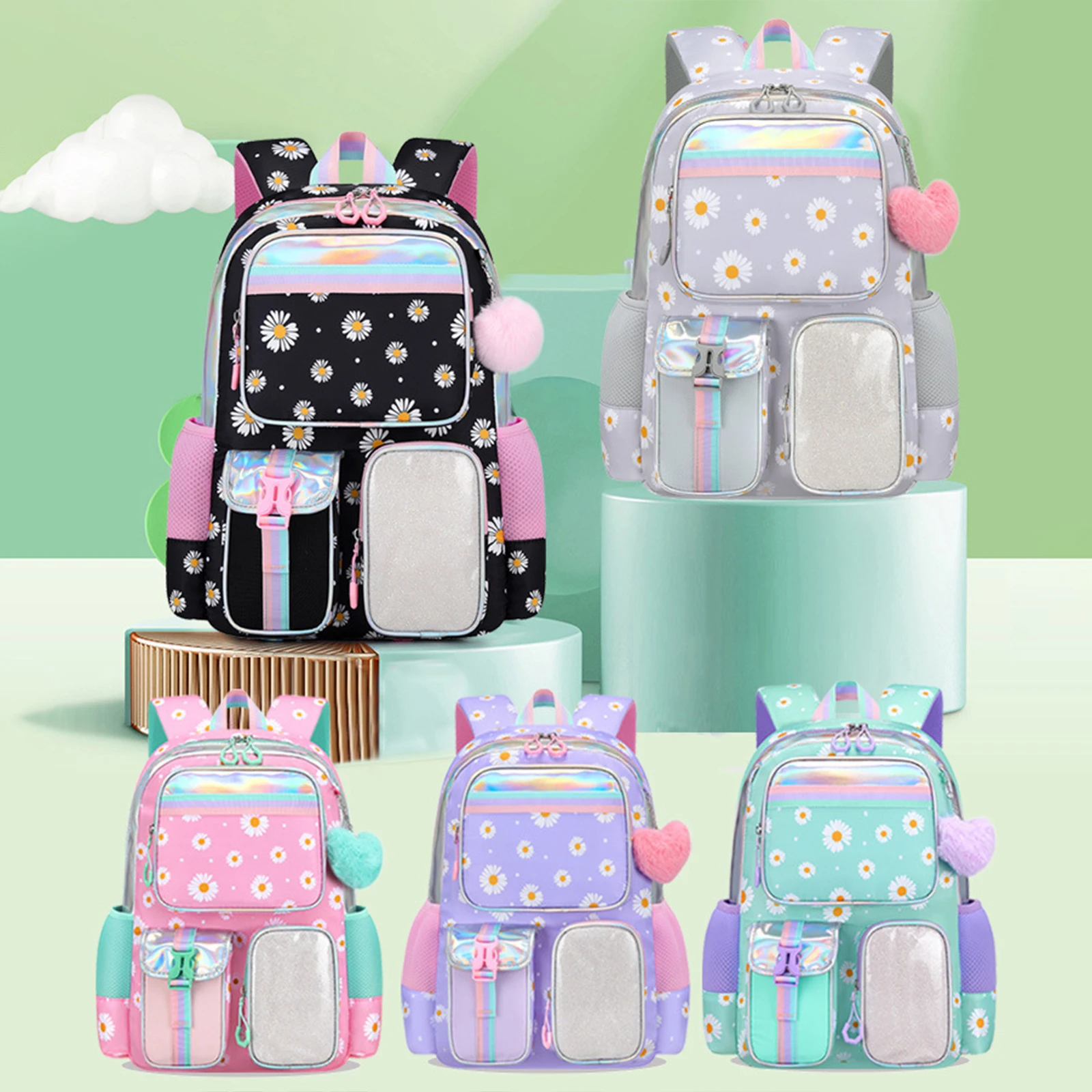 Womens Daisy Stylish Daypack with Lunch Bag Pencil Case School Backpack for Teens Boys Girls Youth Travel Vacation 2