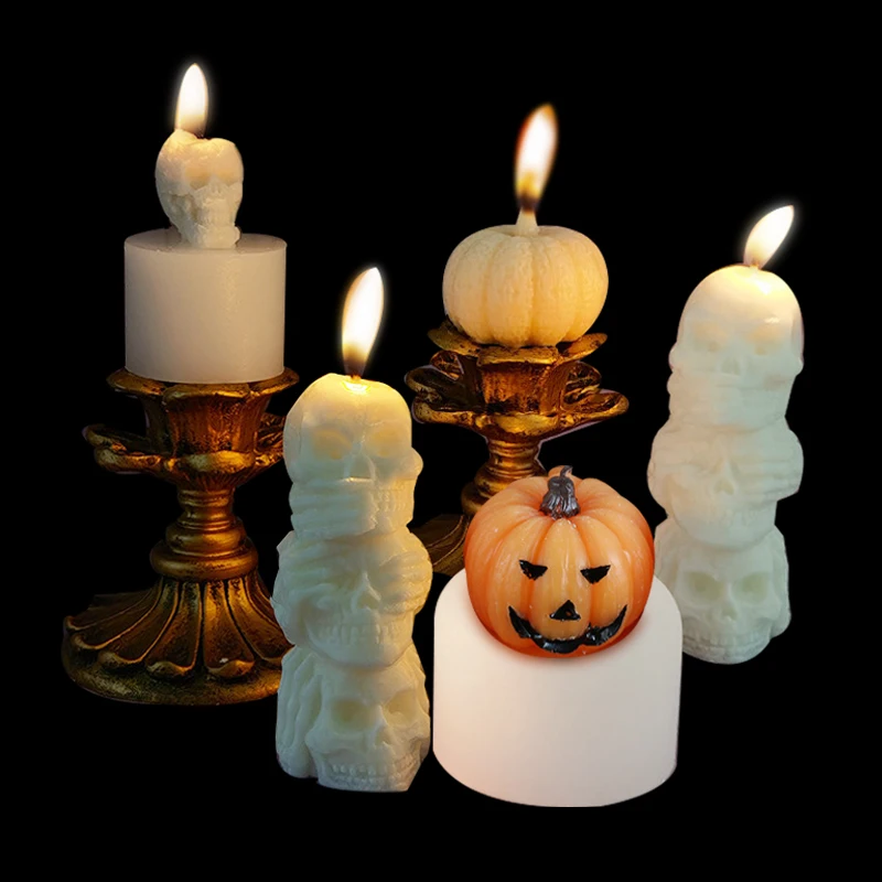 Molde de silicona con forma de vela fantasma para fiesta de Halloween,  fabricación de velas de calabaza y Calavera, molde de jabón de resina,  regalo de Navidad, artesanía, decoración del hogar -