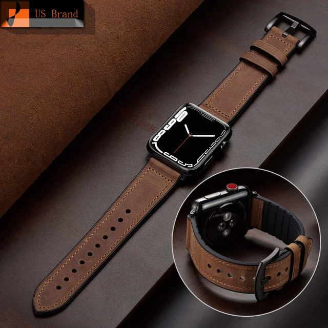 Retro Leather Strap For Apple watch band 44mm 40mm 42mm 38mm wrist watchband  bracelet for iWatch serie 3 4 5 6 se 7 8 41mm/45mm - AliExpress