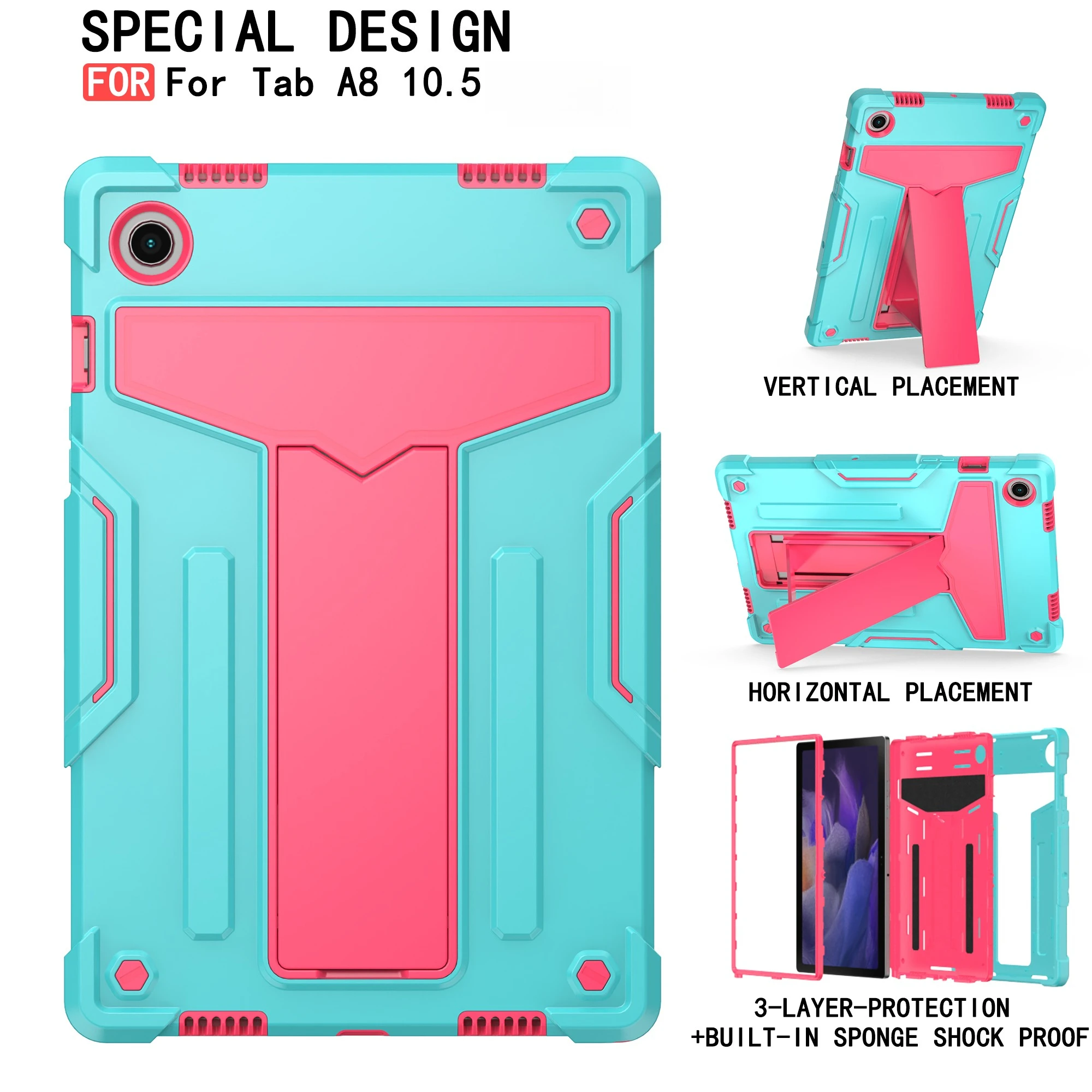Sleek Two-Tone Tablet Case with Built-in T-Shaped Stand and All-Round Protection