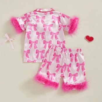Children s Girls Pajama Set Lobster Polka Dot Print Short Sleeve Top with Elastic Waist Shorts Sleepwear for Kids 1