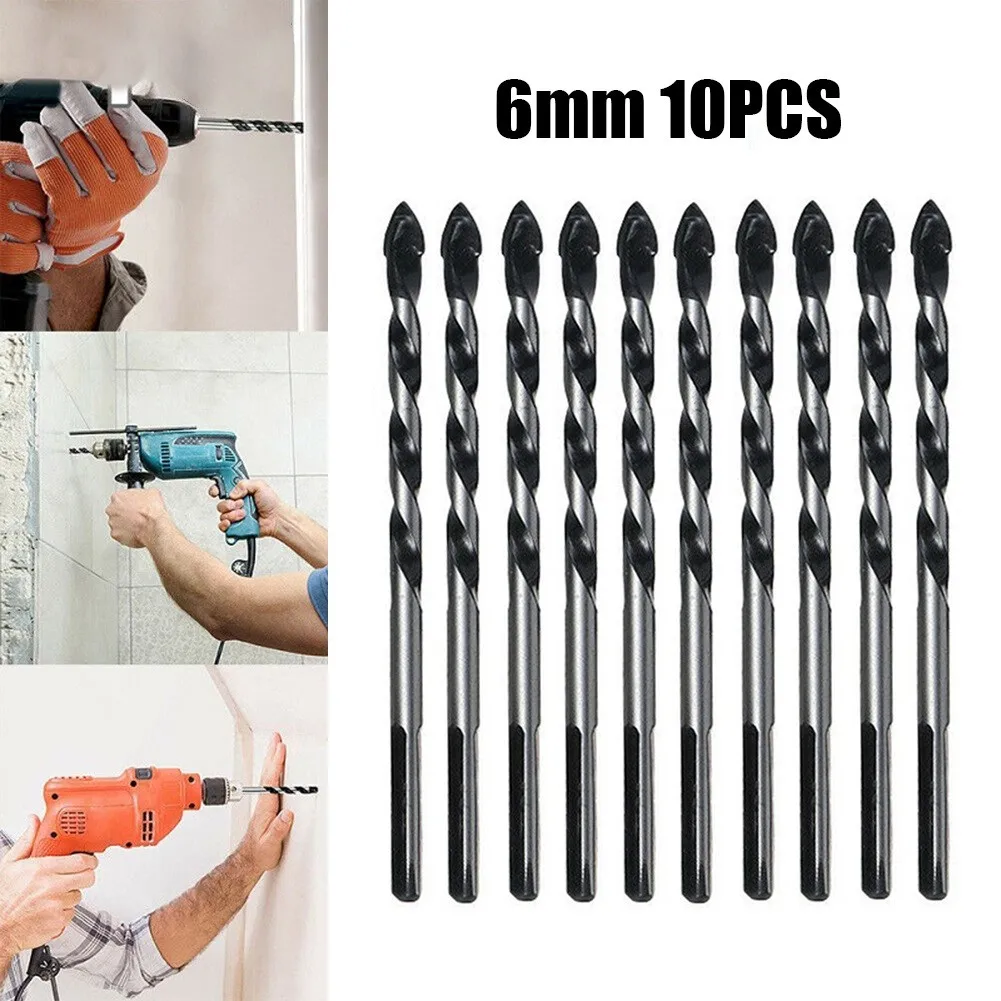

10pcs 6mm Triangle Carbide Tipped Drill Bit Set For Porcelain Tile Concrete Brick Glass Hole Saw Precise Drilling