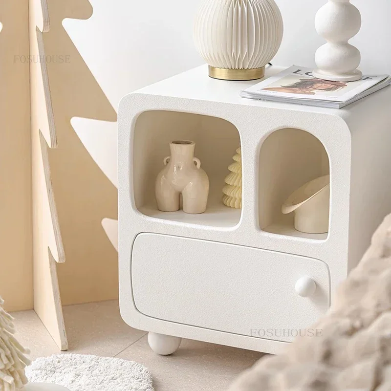 French Retro Nightstand Bedroom Furniture Night Table Creative Cream Style Household Design Upscale White Bedside Table
