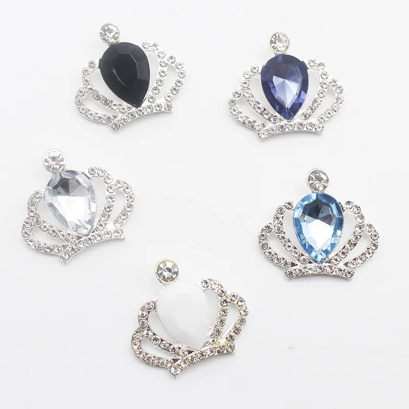 10 Pcs 28*31mm 아크릴 라인스톤 크라운 DIY 버튼 보우 실버 플랫 바닥 공예 장식 버튼 sewingaccessories 스냅 버튼
