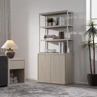 Book Shelf Fluted Bookshelf 71" Tall Bookcase with Doors Storage 5 Tier Mid Century Modern Bookshelves Large Shelves Metal Book 2