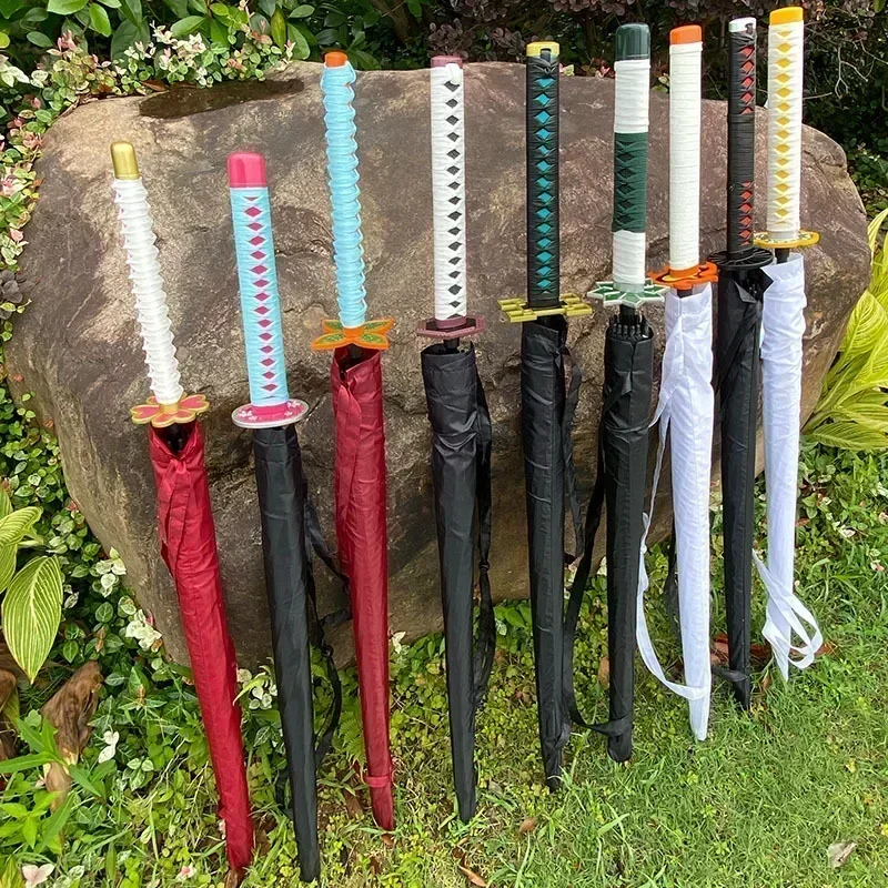 Katana Anime Umbrella Ninja Long Parasol Kimetsu No Yaiba Tanjirou Cosplayer Samurai Sword Katana Handle Umbrellas