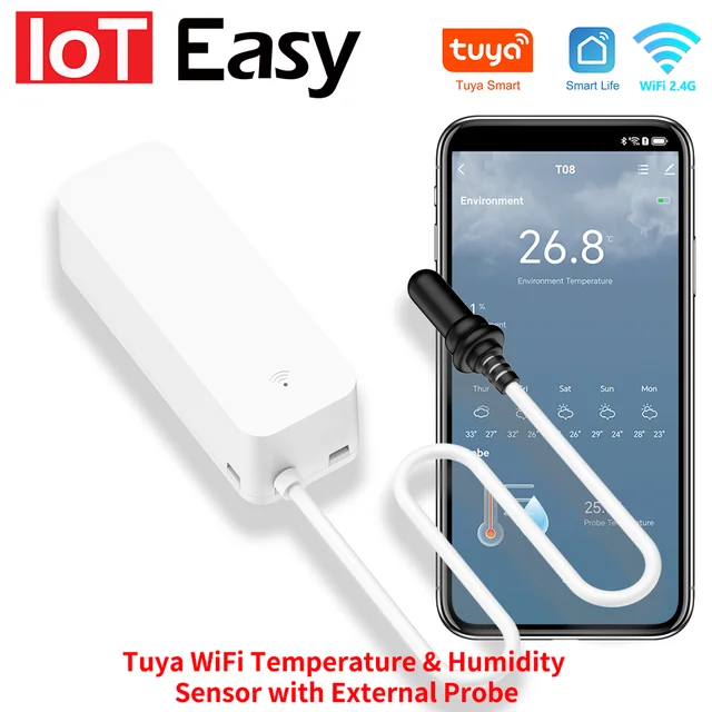 Tuya WiFi Temperature Humidity Sensor With External Probe for Smart Home Hygrometer APP Monitoring For Plants Aquarium Winery 1