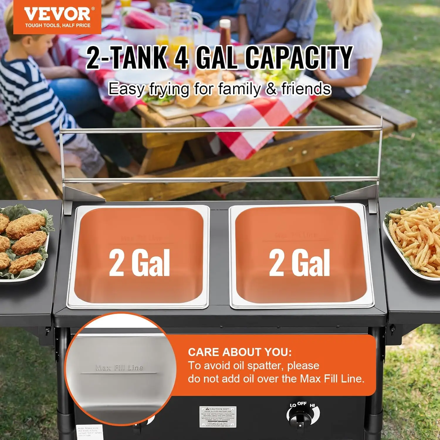 Propane Deep Fryer, Double Burners Commercial Fryer, 16 Qt Stainless Steel Cooker with Removable Baskets & Lids & Tanks, Oil Fry 2