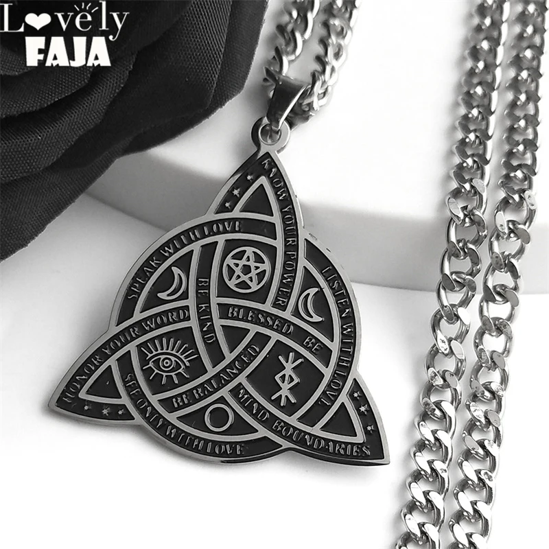 Viking Witch Celtic Knot Necklace Goth Stainless Steel Men Chain Odin Runes Witchcraft Protection Amulet Jewelry nudo de bruja