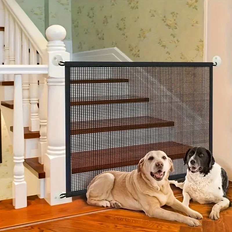 Baby Safety Gate Pet Fence Mesh with Telescopic Pole Hook Stairs Entrance Indoor Gate Barrier Fence Punch-free Safety Protection