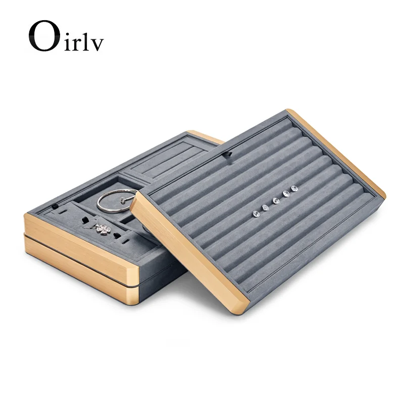 Oirlv Grey PU Leather Ring Earring Bracelet Necklace Watch Tray Ring Pendant Earring Watch Storage Jewelry Box Jewelry Tray