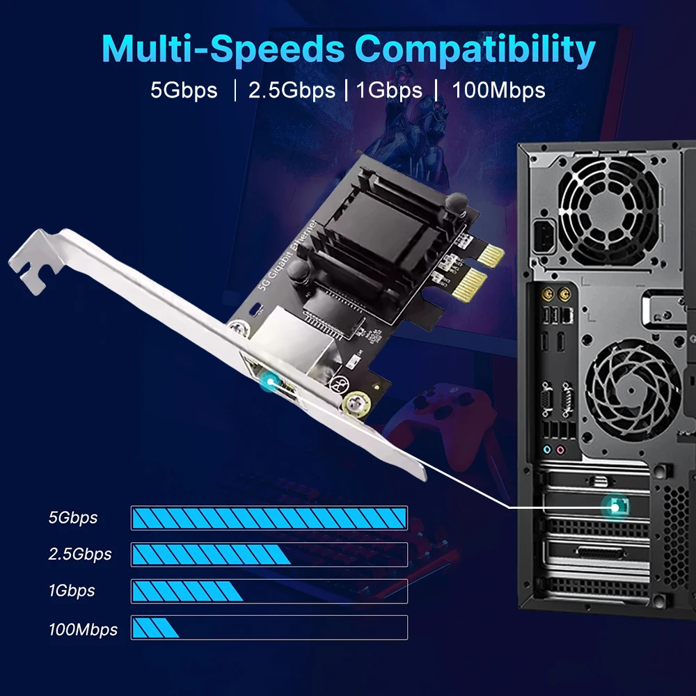 5Gbps Pcie-RJ45 네트워크 카드 Realtek 8126 100Mbps/1G/2.5G/5G RJ45 인터페이스 기가비트 이더넷 PCI Express X1 X4 X8 X16 어댑터