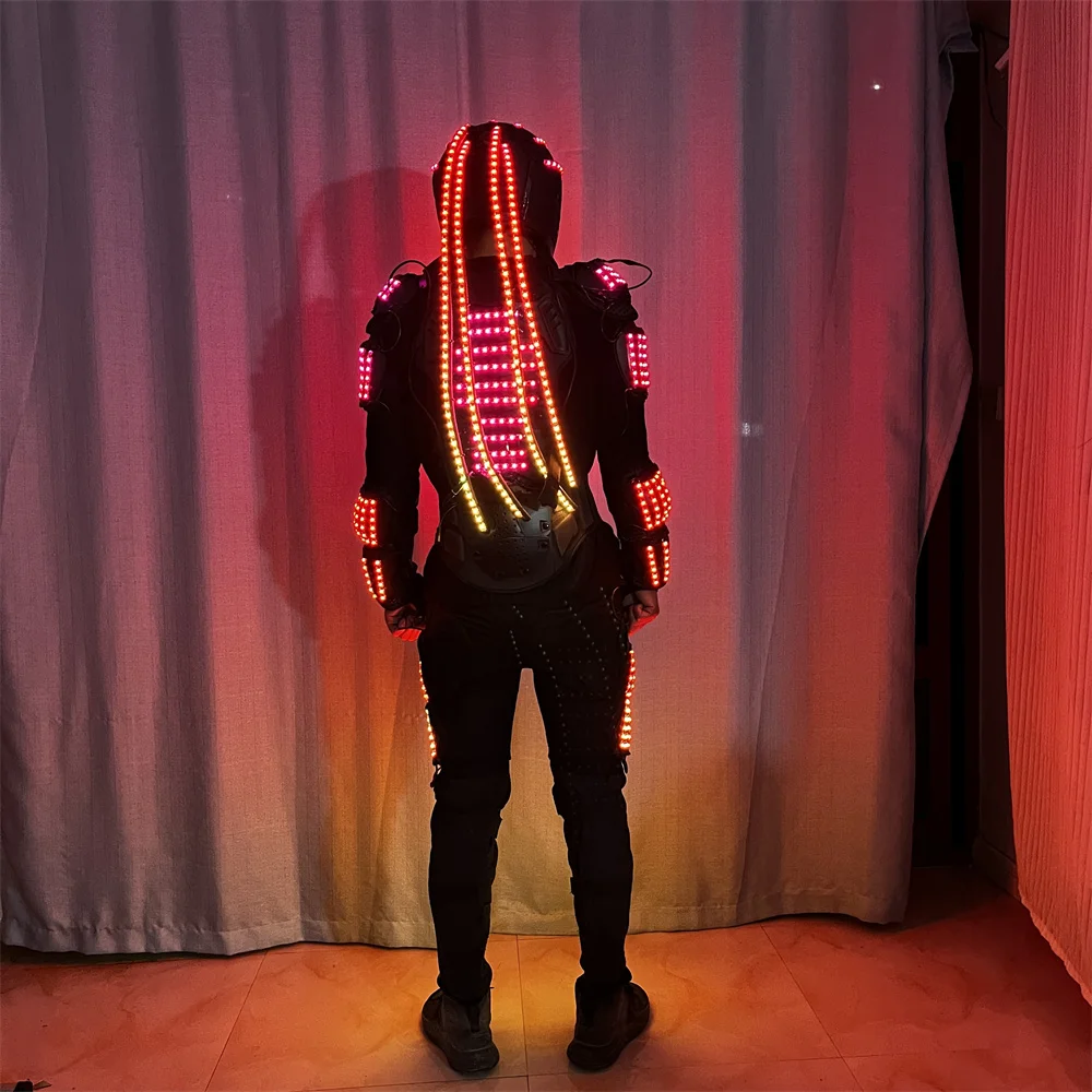 쿨 RGB 풀 컬러 LED 로봇 슈트, 빛나는 헬멧 코스튬, 데이비드 조명, Kryoman led stilts, 레이저맨 무대 쇼 재킷