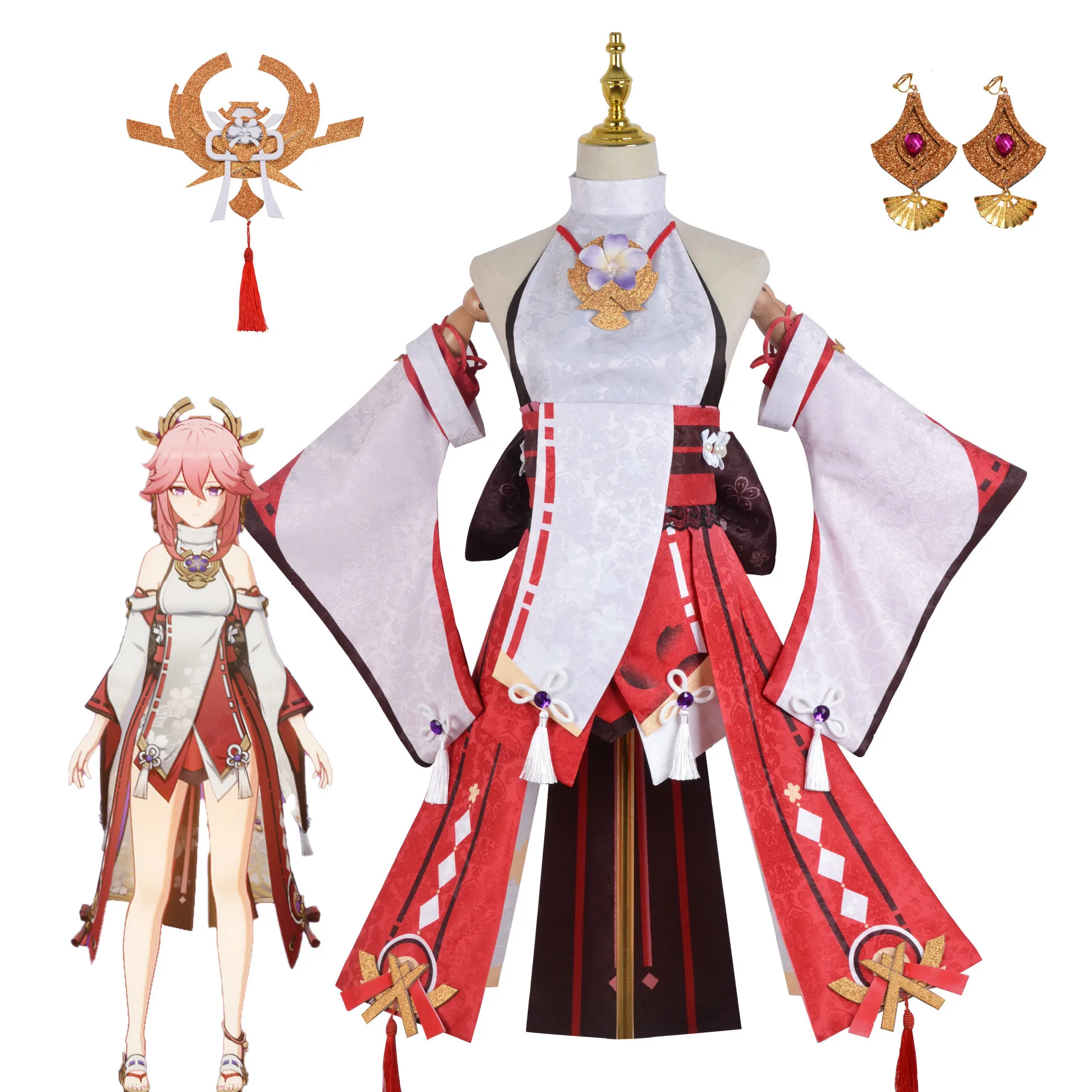 

Anime Game Genshin Impact Yae Miko Cosplay Costume Miss Fox Halloween Set Skirt Accessories Cartoon Two-dimensional