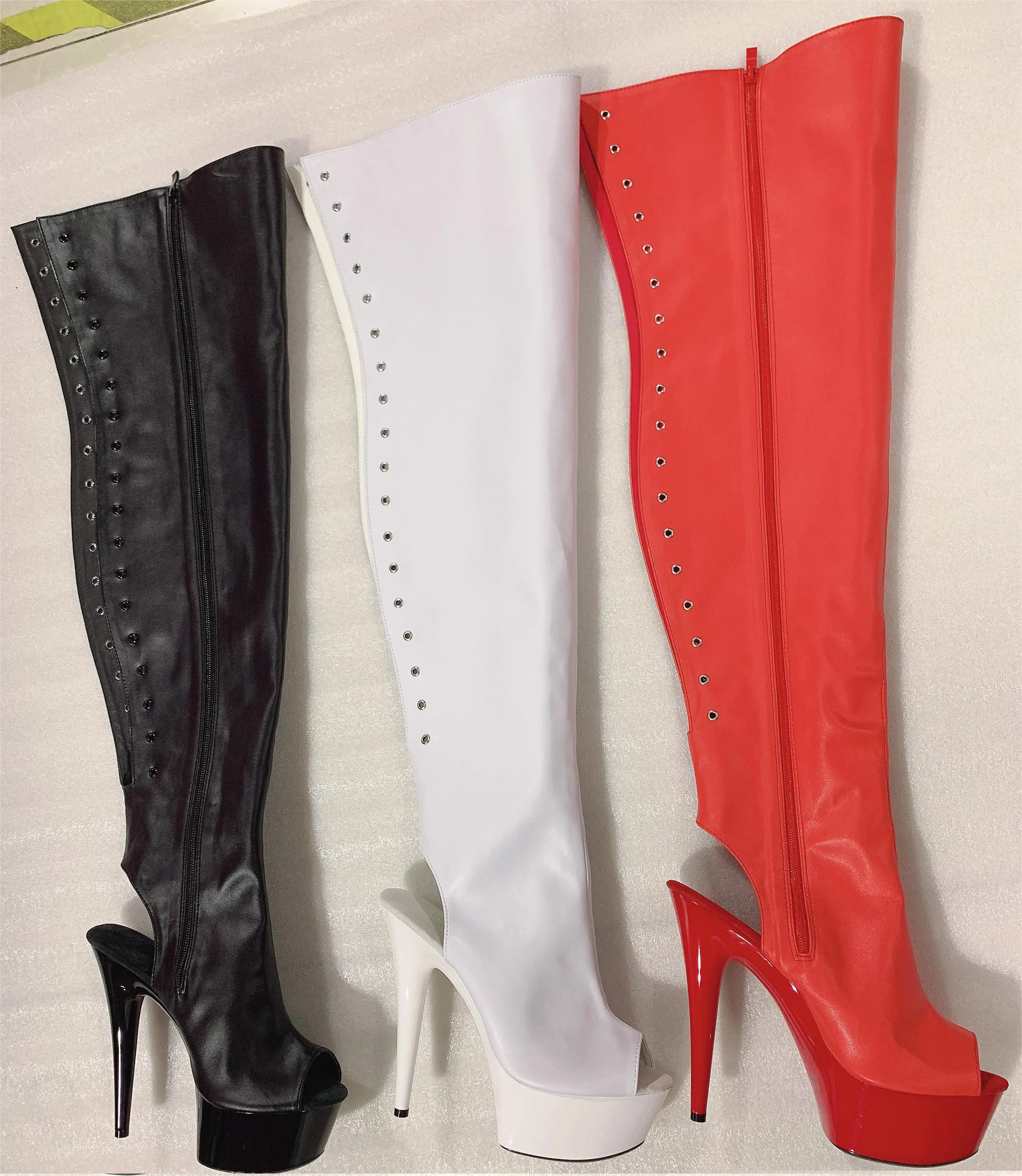 

Fashion 6 inch Thigh High Boots Open Toe Designer Boots 15cm Over The Knee Boots Stiletto Heels sexy Platform dance shoes