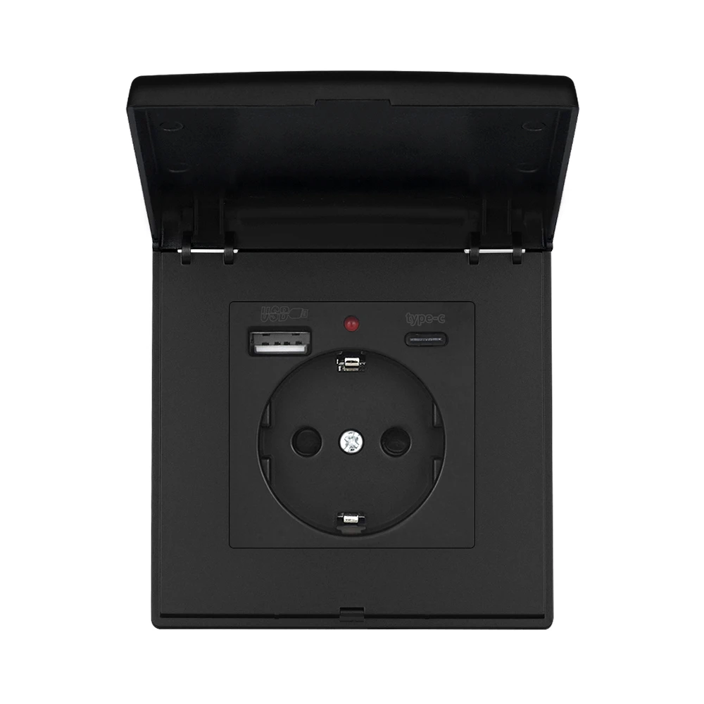 SRAN เต้ารับติดผนังมาตรฐาน EU พร้อมฝาครอบกันฝุ่นและฝาครอบกันน้ํา เต้ารับไฟฟ้าติดผนัง PC สีดําสําหรับห้องครัวห้องน้ํา 1