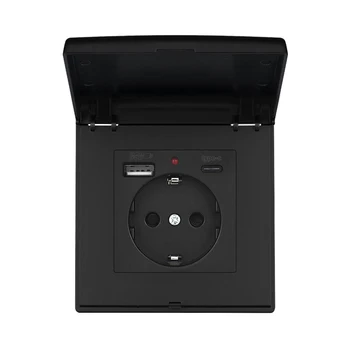 SRAN เต้ารับติดผนังมาตรฐาน EU พร้อมฝาครอบกันฝุ่นและฝาครอบกันน้ํา เต้ารับไฟฟ้าติดผนัง PC สีดําสําหรับห้องครัวห้องน้ํา 1