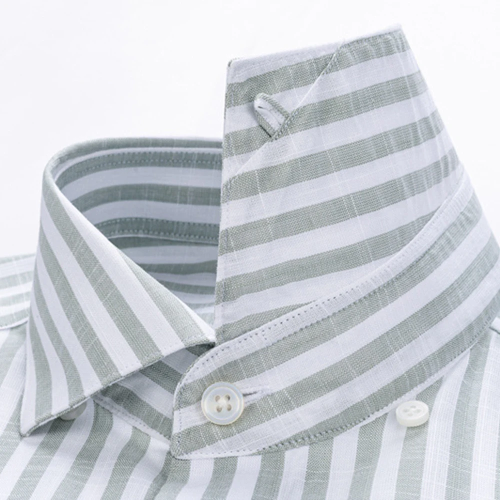 2025 Luxury Linen-Like Shirts Man Shirts Green Striped Shirts For Man Wrinkle Resistant Formal Shirt Luxury Designer Clothes Man