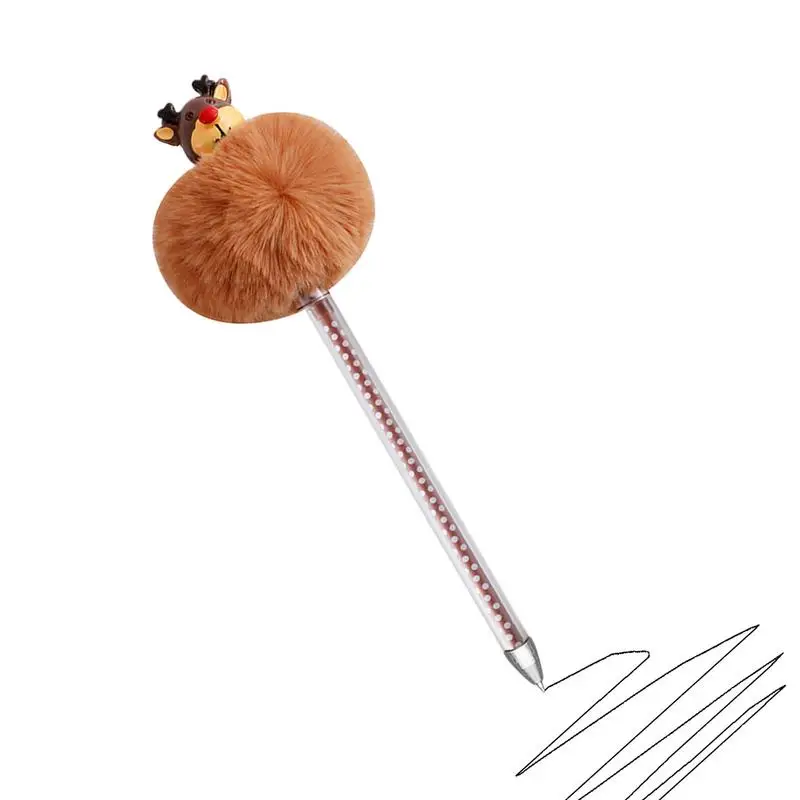 

Christmas Pens For Kids Pompom Plush Cartoon Ballpoint Pen Christmas Tree Snowman Reindeer Santa Claus Cute Novelty Ballpoint