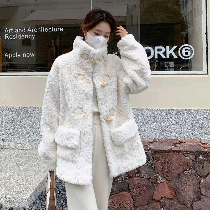 2023 Autumn Winter Small Fragrant Standing Collar Fur Coat Imitation Lamb Fleece Women's Versatile Fur One Piece Thickening