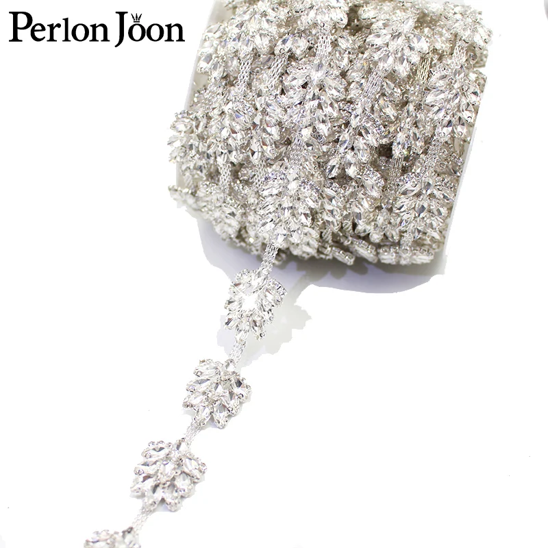 1 Yard Strass Silber weiß Blatt Kristall kette funkelnden edlen Schmuck Trim Hochzeits schuhe Dekoration Handwerk Zubehör ml157