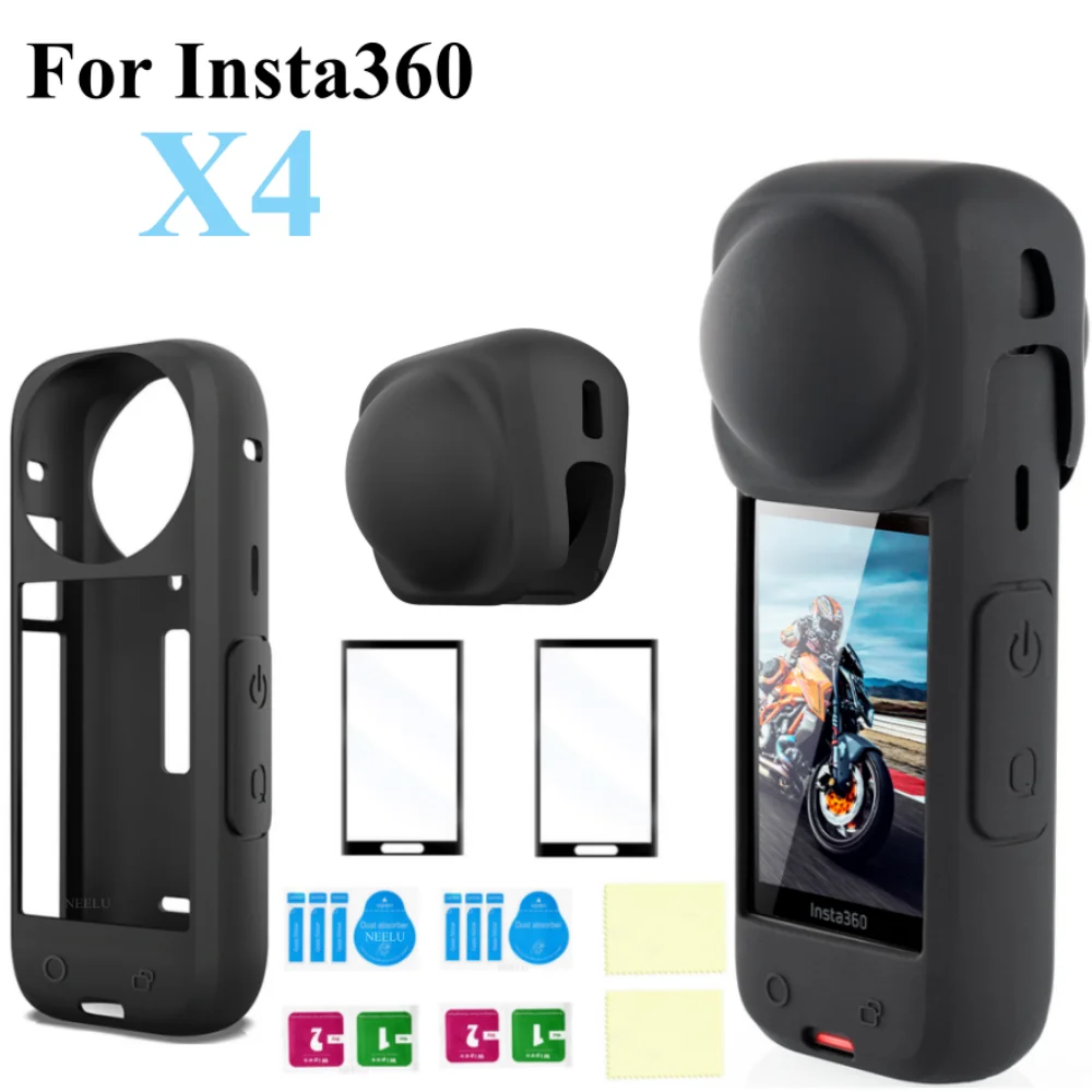 Insta360 X4 용 실리콘 케이스 강화 유리 화면 보호기 Insta360 X4 액..