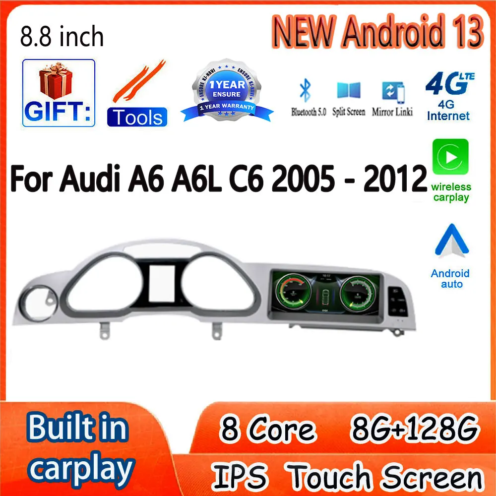 

8.8"For Audi A6 A6L C6 2005 - 2012 Android 13 IPS Screen Carplay Car Accessories Monitor Multimedia Radio Player 4G WIFI GPS